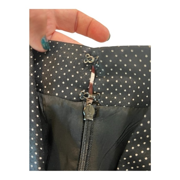Vintage 80’s Black Pointed Collar Black White Polka Dot Collar Jacket Dress Med - Picture 7 of 15